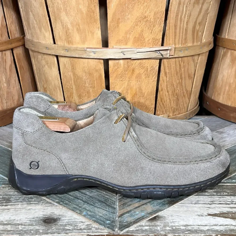 Born Handcrafted 2-Eye Tan Sand Suede Lace-Up Moc Toe Comfort Oxfords Mens 9.5